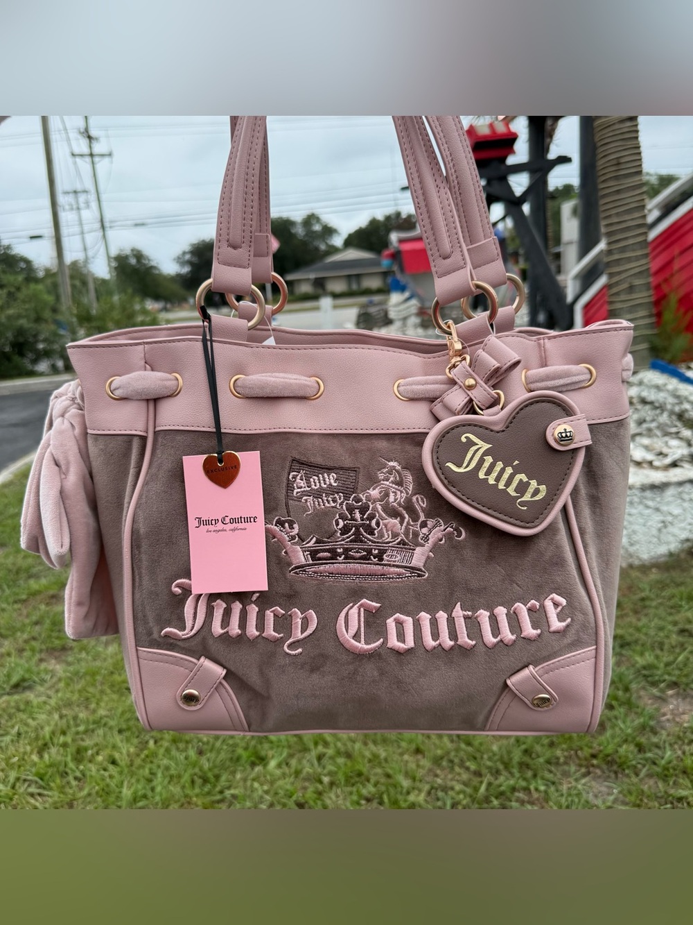 Juicy Couture Blush Pink & Mauve Logo Tote with Heart Charm daydreamer